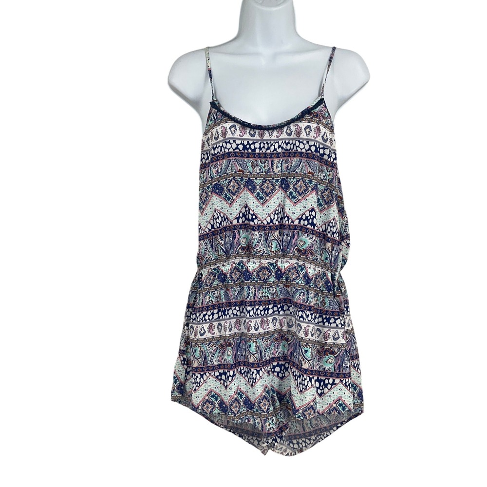 Victoria's Secret‎ Romper Women Medium Blue Paisley Boho Spaghetti Strap Resort